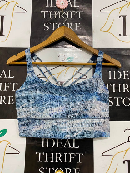 LULULEMON |S| BUST 14| BLUE TIE-DYE ABSTRACT PRINT STRAPPY SPORTS BRA CROP TOP ACTIVEWEAR
