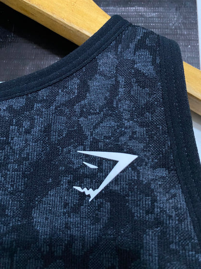 GYMSHARK |XS| BUST 12| BLACK ANIMAL PRINT HIGH-NECK SPORTS BRA CROP TOP ACTIVEWEAR