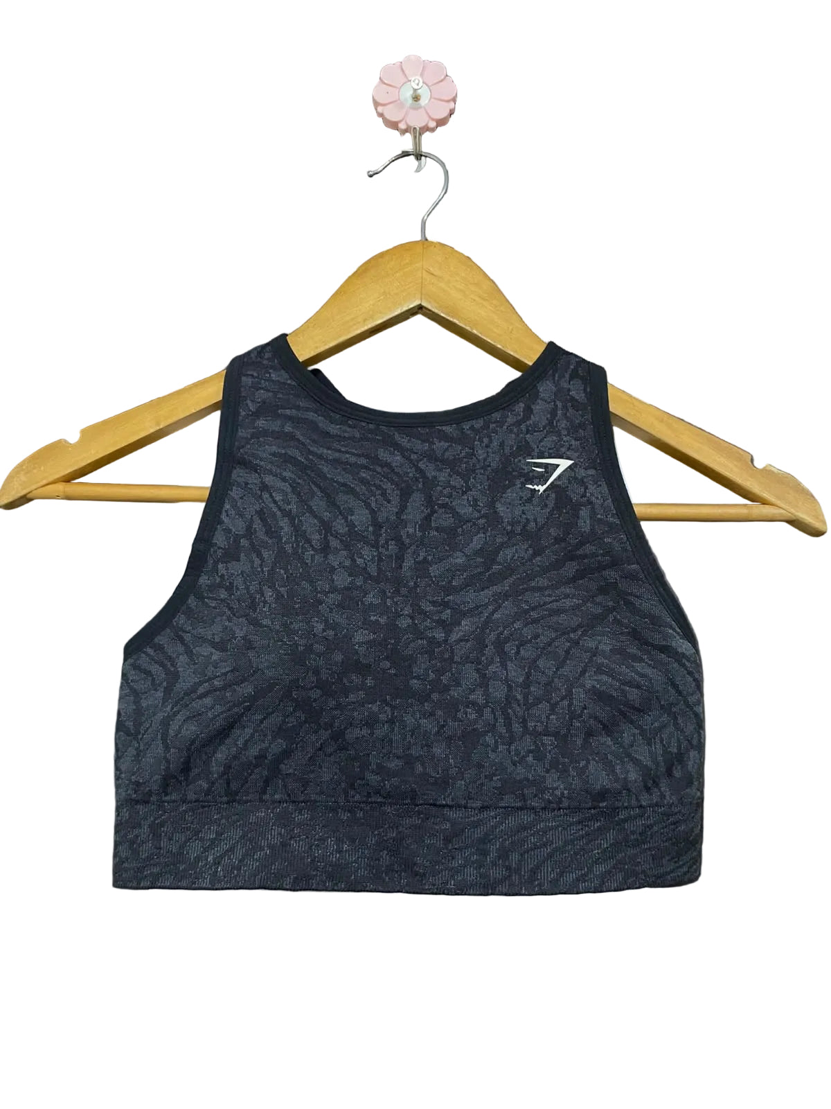 GYMSHARK |XS| BUST 12| BLACK ANIMAL PRINT HIGH-NECK SPORTS BRA CROP TOP ACTIVEWEAR
