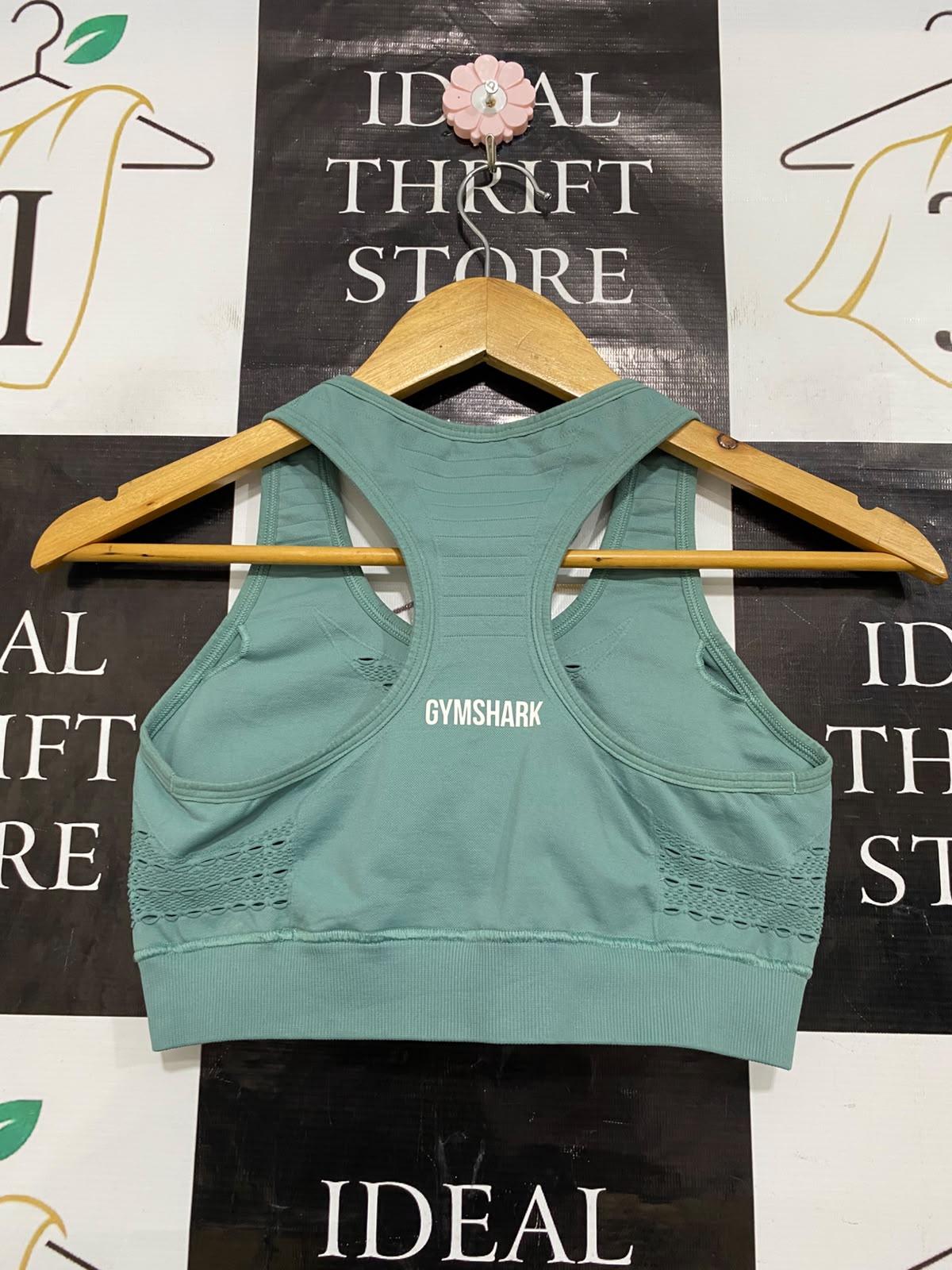 GYMSHARK |M| BUST 13| SAGE GREEN SEAMLESS SPORTS BRA CROP TOP ACTIVEWEAR