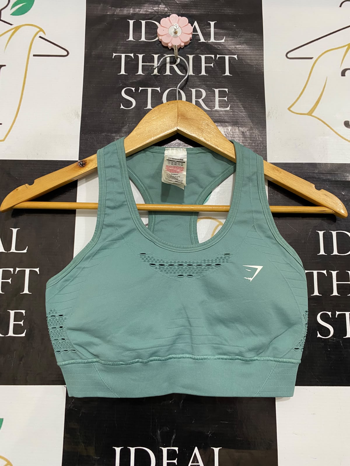 GYMSHARK |M| BUST 13| SAGE GREEN SEAMLESS SPORTS BRA CROP TOP ACTIVEWEAR