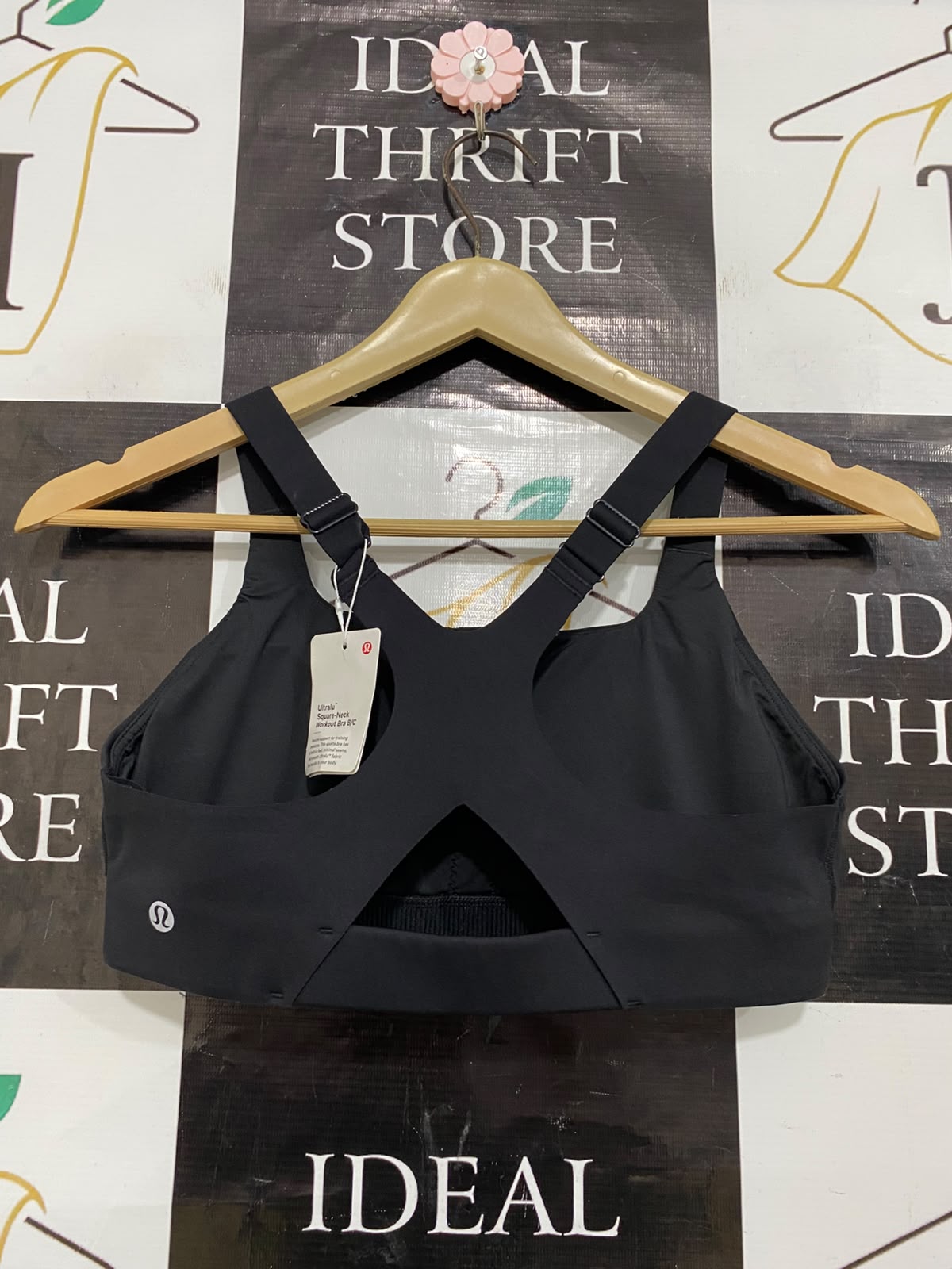 LULULEMON |S| BUST 14| BLACK SQUARE NECK ADJUSTABLE STRAP SPORTS BRA CROP TOP ACTIVEWEAR