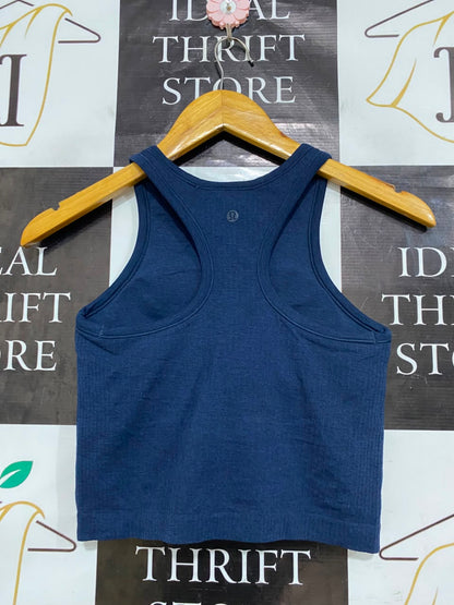 LULULEMON |XS| BUST 13| NAVY BLUE HIGH-NECK CROP TOP TANK TOP SEAMLESS ACTIVEWEAR