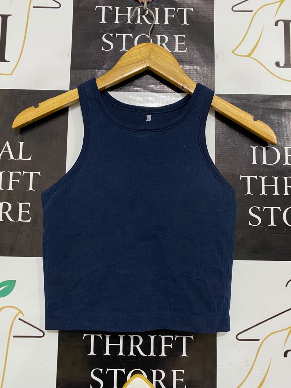 LULULEMON |XS| BUST 13| NAVY BLUE HIGH-NECK CROP TOP TANK TOP SEAMLESS ACTIVEWEAR