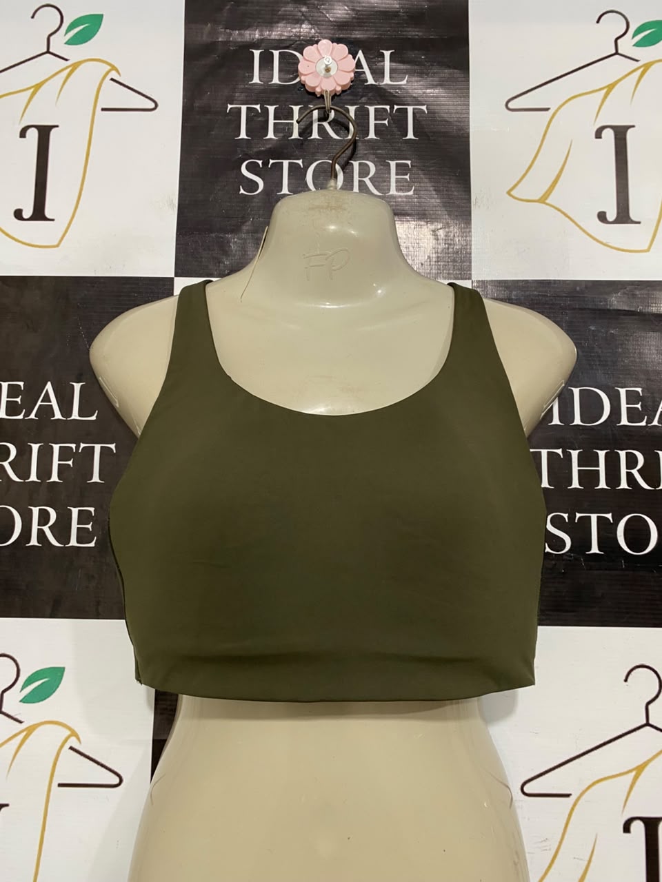 LULULEMON |M| BUST 16| OLIVE GREEN SCOOP NECK SPORTS BRA CROP TOP LONG-LINE ACTIVEWEAR