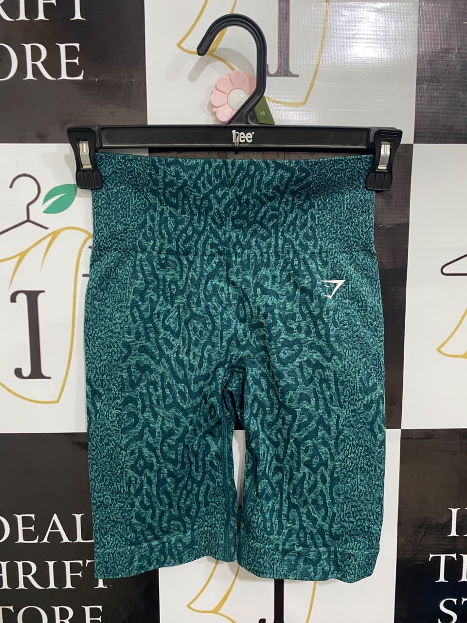 GYMSHARK |XXS| WAIST 20| TEAL GREEN ANIMAL PRINT SEAMLESS BIKER SHORTS ACTIVEWEAR