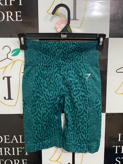 GYMSHARK |XXS| WAIST 20| TEAL GREEN ANIMAL PRINT SEAMLESS BIKER SHORTS ACTIVEWEAR
