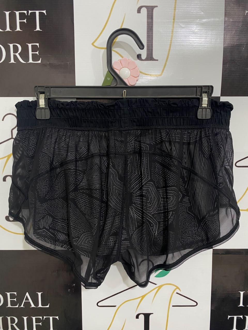LULULEMON |M| WAIST 28| BLACK GEOMETRIC MESH LAYERED RUNNING SHORTS ACTIVEWEAR