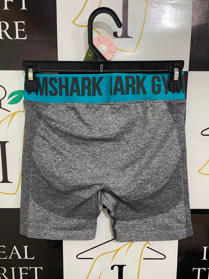 GYMSHARK |XS| WAIST 24| GREY MARL TEAL WAISTBAND SEAMLESS BIKER SHORTS ACTIVEWEAR