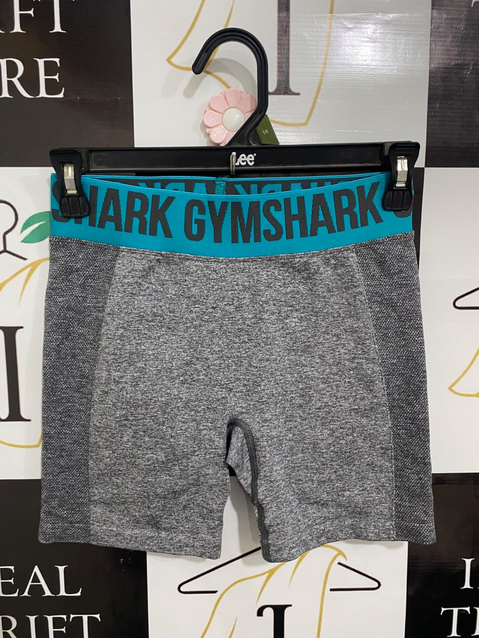GYMSHARK |XS| WAIST 24| GREY MARL TEAL WAISTBAND SEAMLESS BIKER SHORTS ACTIVEWEAR