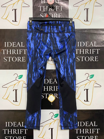 LULULEMON |S| WAIST 26| BLUE AND BLACK ABSTRACT PRINT HIGH-WAISTED CROP POCKET LEGGINGS ACTIVEWEAR