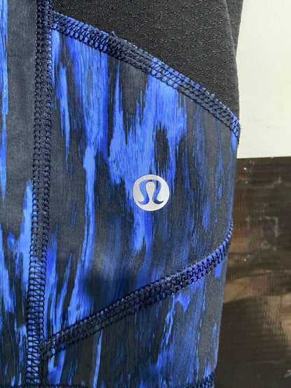 LULULEMON |S| WAIST 26| BLUE AND BLACK ABSTRACT PRINT HIGH-WAISTED CROP POCKET LEGGINGS ACTIVEWEAR
