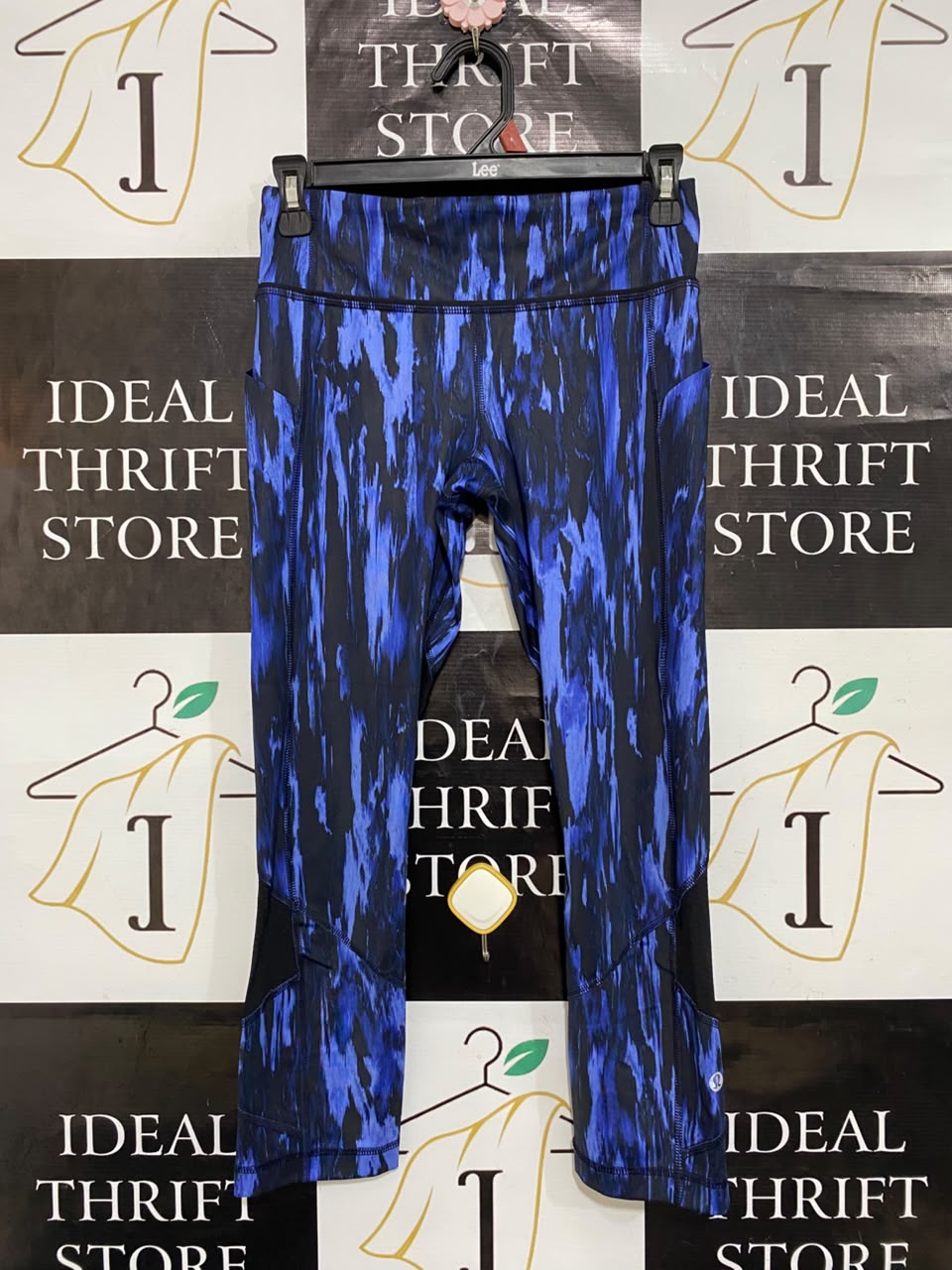 LULULEMON |S| WAIST 26| BLUE AND BLACK ABSTRACT PRINT HIGH-WAISTED CROP POCKET LEGGINGS ACTIVEWEAR