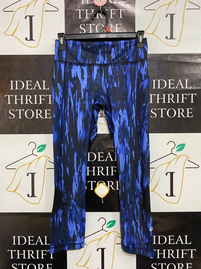 LULULEMON |S| WAIST 26| BLUE AND BLACK ABSTRACT PRINT HIGH-WAISTED CROP POCKET LEGGINGS ACTIVEWEAR