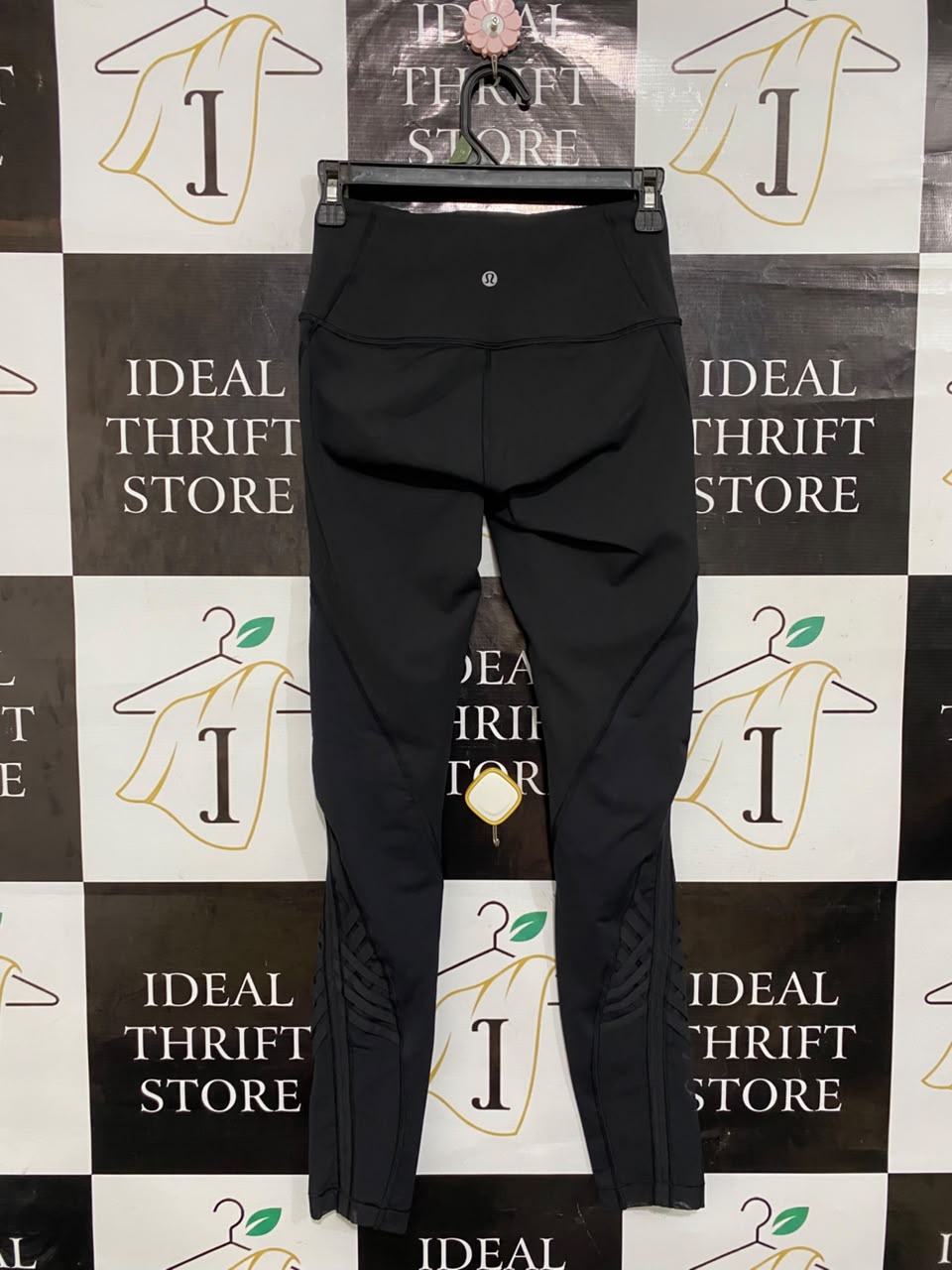 LULULEMON |S| WAIST 26| BLACK HIGH-WAISTED STRIPED MESH-ACCENT ATHLETIC LEGGINGS ACTIVEWEAR