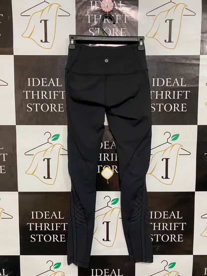 LULULEMON |S| WAIST 26| BLACK HIGH-WAISTED STRIPED MESH-ACCENT ATHLETIC LEGGINGS ACTIVEWEAR