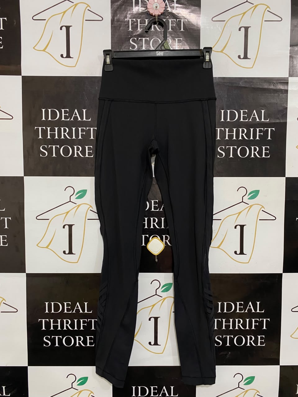 LULULEMON |S| WAIST 26| BLACK HIGH-WAISTED STRIPED MESH-ACCENT ATHLETIC LEGGINGS ACTIVEWEAR