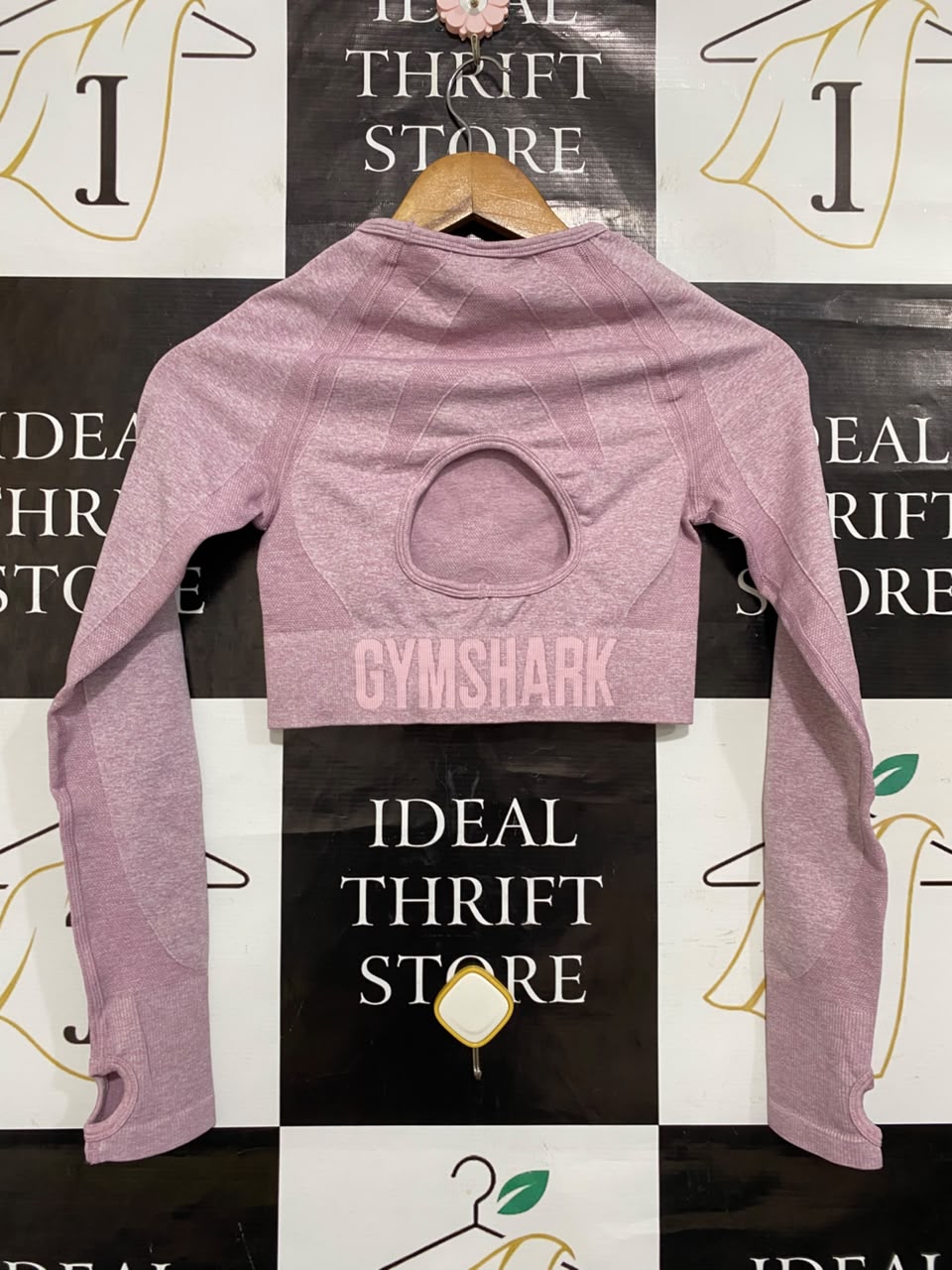 GYMSHARK |S| BUST 12| DUSTY PINK / MAUVE MARLED SEAMLESS LONG-SLEEVE CROP TOP ACTIVEWEAR