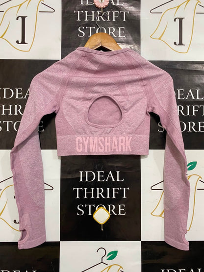 GYMSHARK |S| BUST 12| DUSTY PINK / MAUVE MARLED SEAMLESS LONG-SLEEVE CROP TOP ACTIVEWEAR