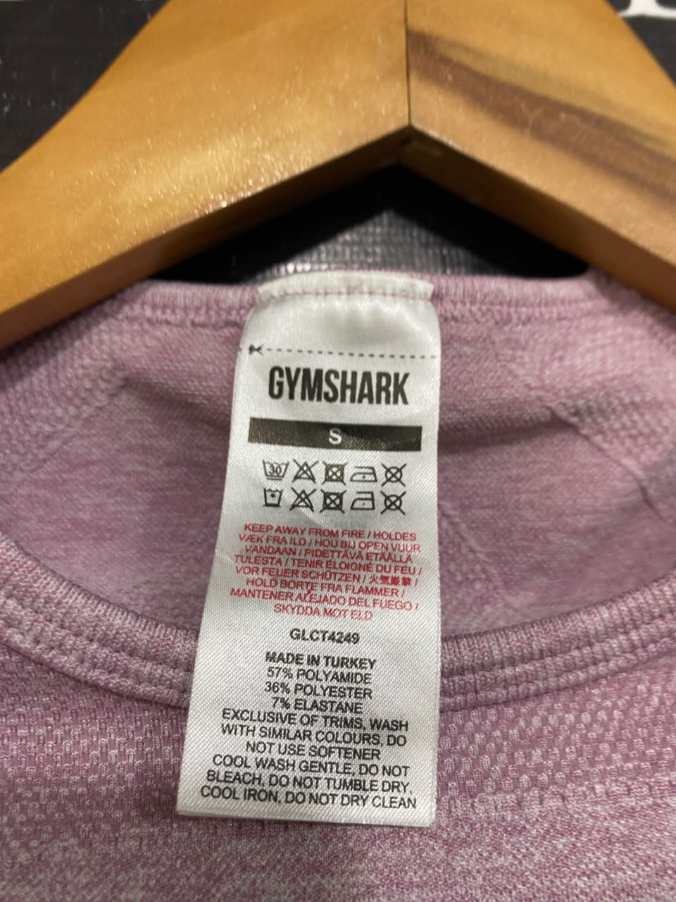 GYMSHARK |S| BUST 12| DUSTY PINK / MAUVE MARLED SEAMLESS LONG-SLEEVE CROP TOP ACTIVEWEAR