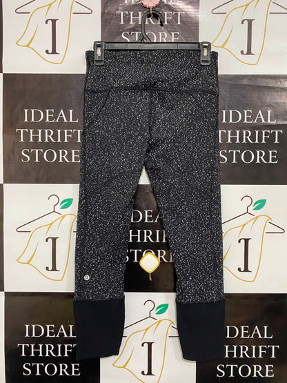 LULULEMON |S| WAIST 26| BLACK & WHITE SPECKLED / PRINTED HIGH-WAISTED RUNNING LEGGINGS WITH ANKLE ZIPPERS