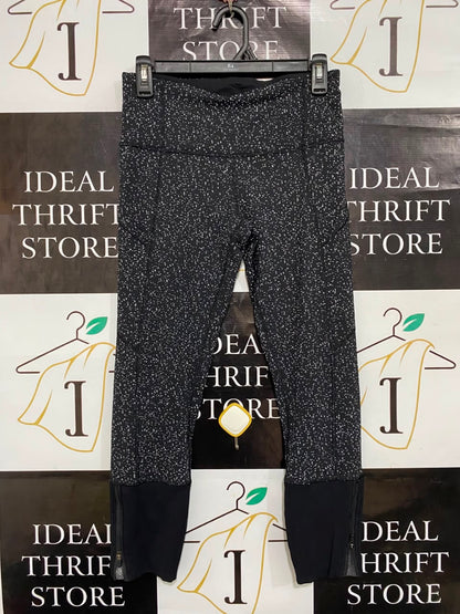 LULULEMON |S| WAIST 26| BLACK & WHITE SPECKLED / PRINTED HIGH-WAISTED RUNNING LEGGINGS WITH ANKLE ZIPPERS