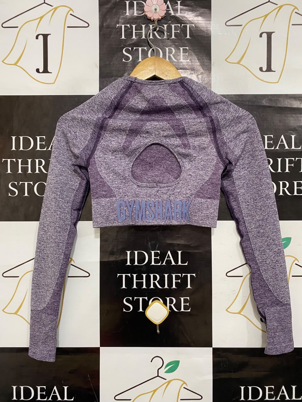 GYMSHARK |S| BUST 12| PURPLE / PLUM MARLED SEAMLESS LONG-SLEEVE CROP TOP ACTIVEWEAR