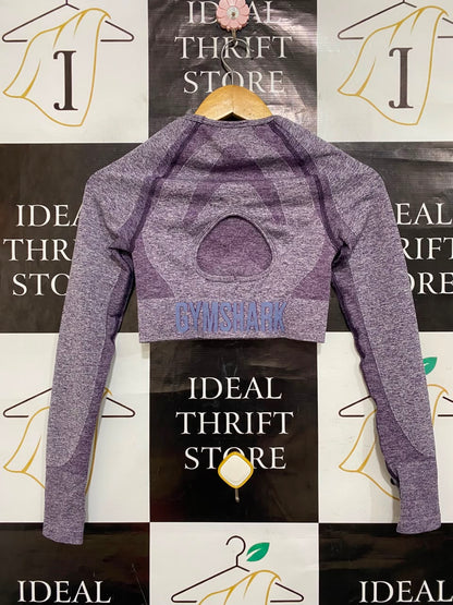 GYMSHARK |S| BUST 12| PURPLE / PLUM MARLED SEAMLESS LONG-SLEEVE CROP TOP ACTIVEWEAR