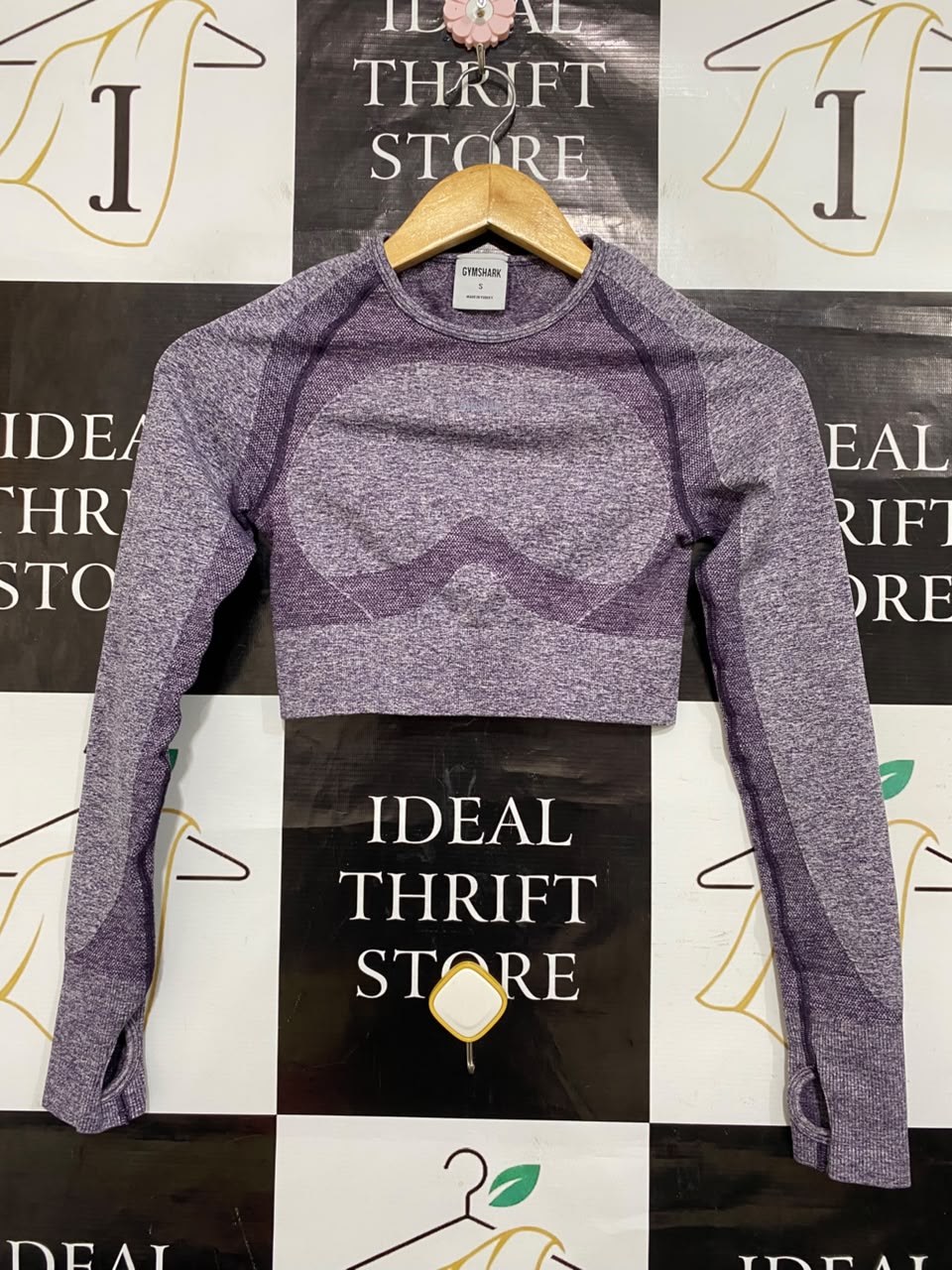 GYMSHARK |S| BUST 12| PURPLE / PLUM MARLED SEAMLESS LONG-SLEEVE CROP TOP ACTIVEWEAR