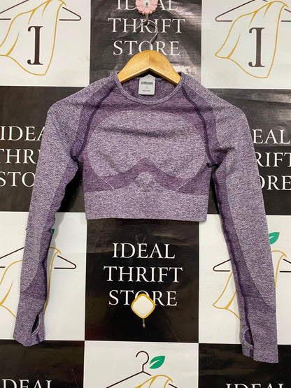 GYMSHARK |S| BUST 12| PURPLE / PLUM MARLED SEAMLESS LONG-SLEEVE CROP TOP ACTIVEWEAR