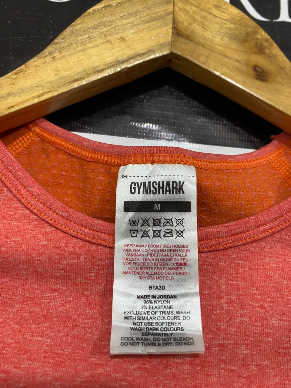 GYMSHARK |M| BUST 14| CORAL / PEACH MARLED SEAMLESS LONG-SLEEVE CROP TOP ACTIVEWEAR