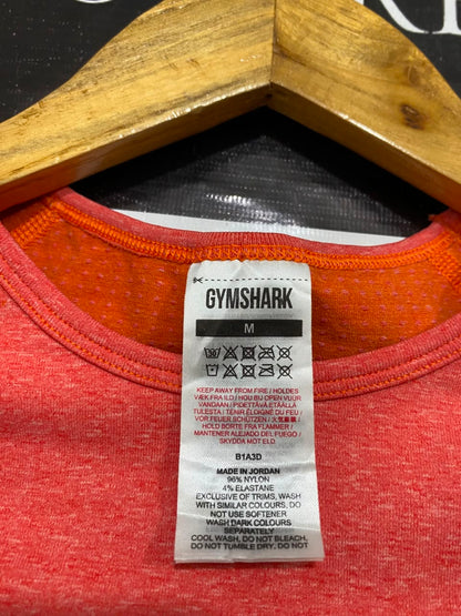 GYMSHARK |M| BUST 14| CORAL / PEACH MARLED SEAMLESS LONG-SLEEVE CROP TOP ACTIVEWEAR