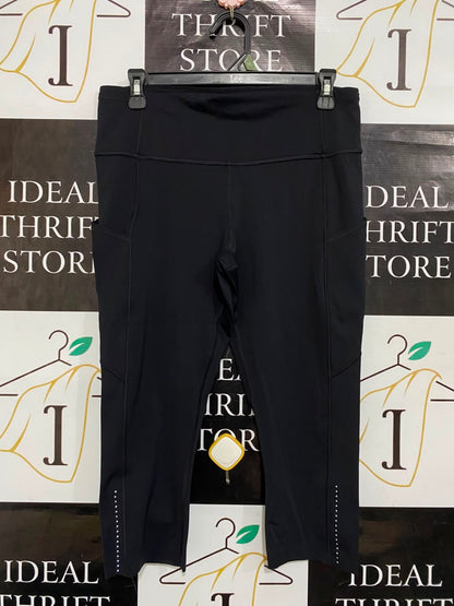 LULULEMON |L| WAIST 30| CLASSIC BLACK HIGH-WAISTED CROP POCKET LEGGINGS / CAPRIS WITH REFLECTIVE ACCENTS