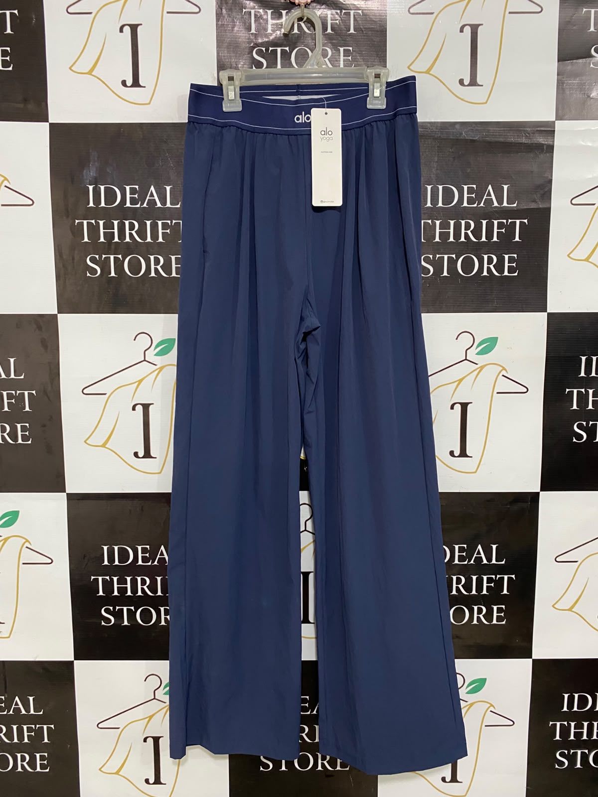 ALO |M| WAIST 26| YOGA NAVY BLUE BRANDED WAISTBAND WIDE-LEG LOUNGE PANTS ACTIVEWEAR