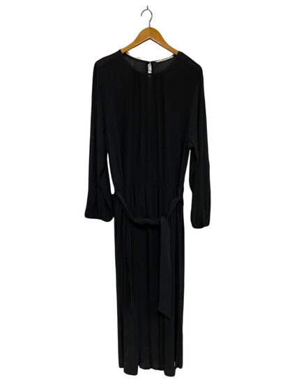 TU WOMAN |L| BUST 21| A26| CLASSIC BLACK LONG-SLEEVE MIDI DRESS WITH TIE WAIST