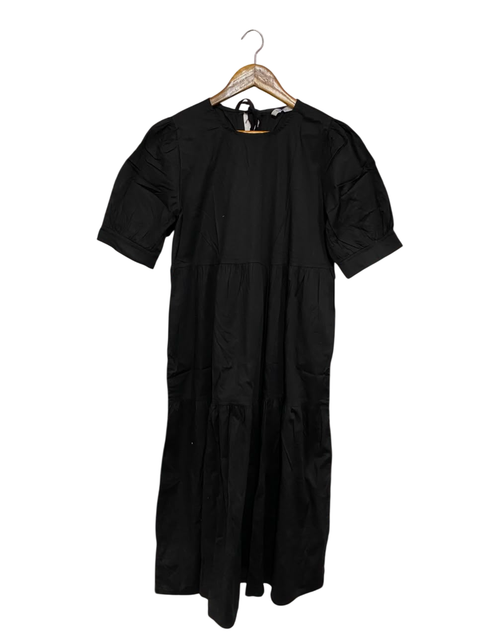 BLUE NAVY |M| BUST 19| A26| CLASSIC BLACK PUFF-SLEEVE TIERED MIDI DRESS