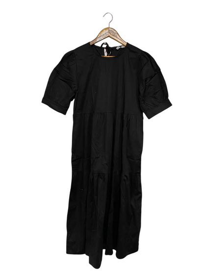 BLUE NAVY |M| BUST 19| A26| CLASSIC BLACK PUFF-SLEEVE TIERED MIDI DRESS