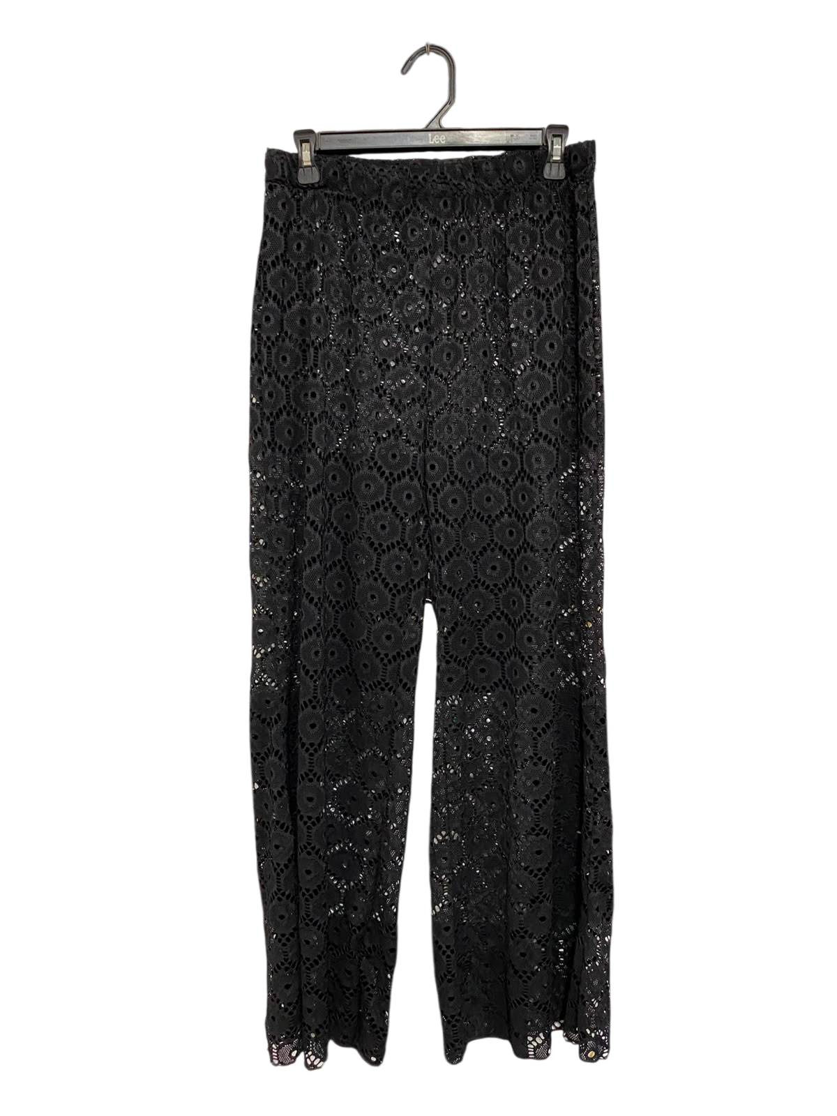 |L| WAIST 29| A26| BLACK CROCHET LACE SHEER WIDE-LEG CASUAL TROUSERS
