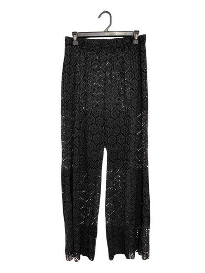 |L| WAIST 29| A26| BLACK CROCHET LACE SHEER WIDE-LEG CASUAL TROUSERS