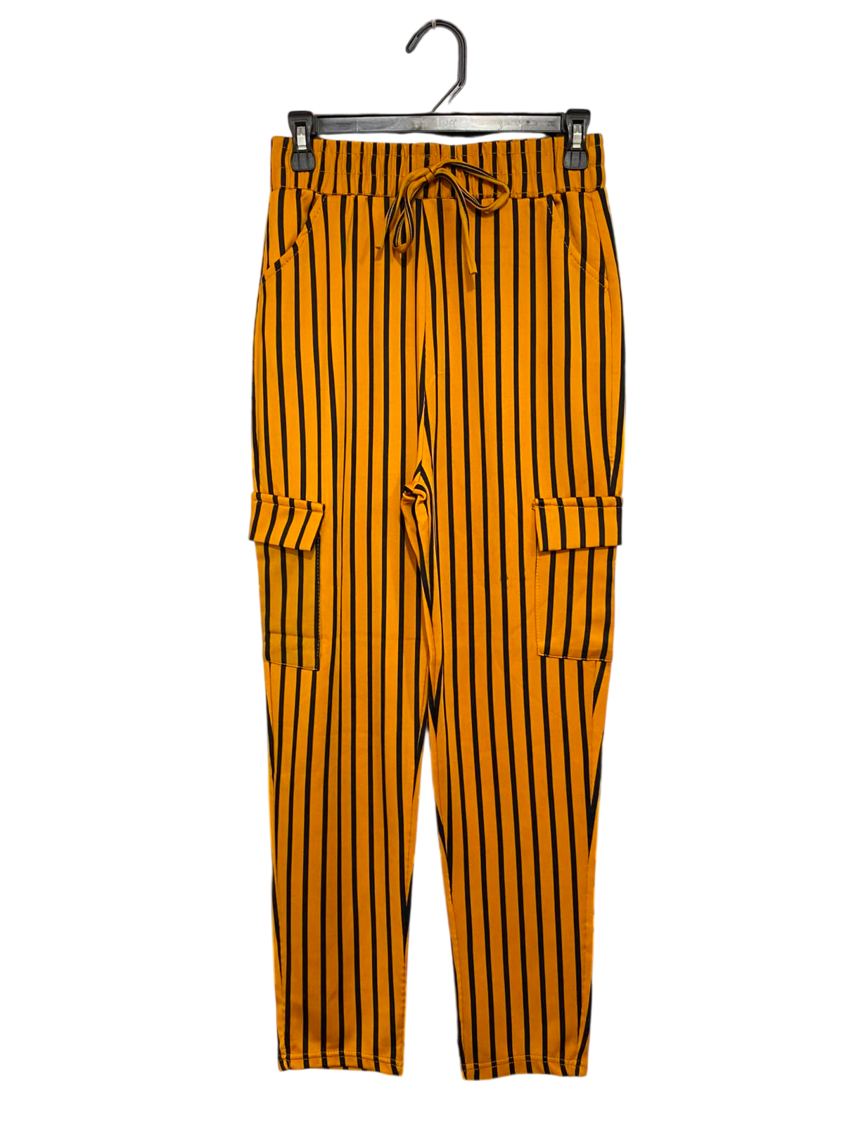 |L/XL| WAIST 26| A26| MUSTARD YELLOW & BLACK STRIPED CARGO CASUAL TROUSERS
