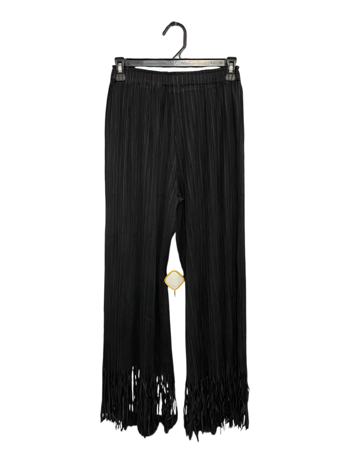 |XS| WAIST 24| A26| BLACK CRINKLED PLEATED FRINGE-HEM WIDE-LEG CASUAL TROUSERS