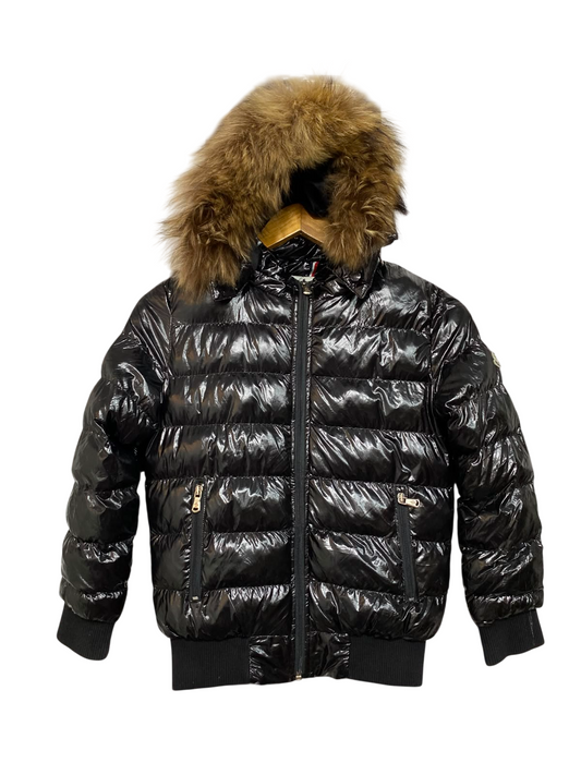 MONCLER |M| BUST 18| B32| GLOSSY BLACK PUFFER JACKET WITH FAUX FUR HOOD WINTER OUTERWEAR