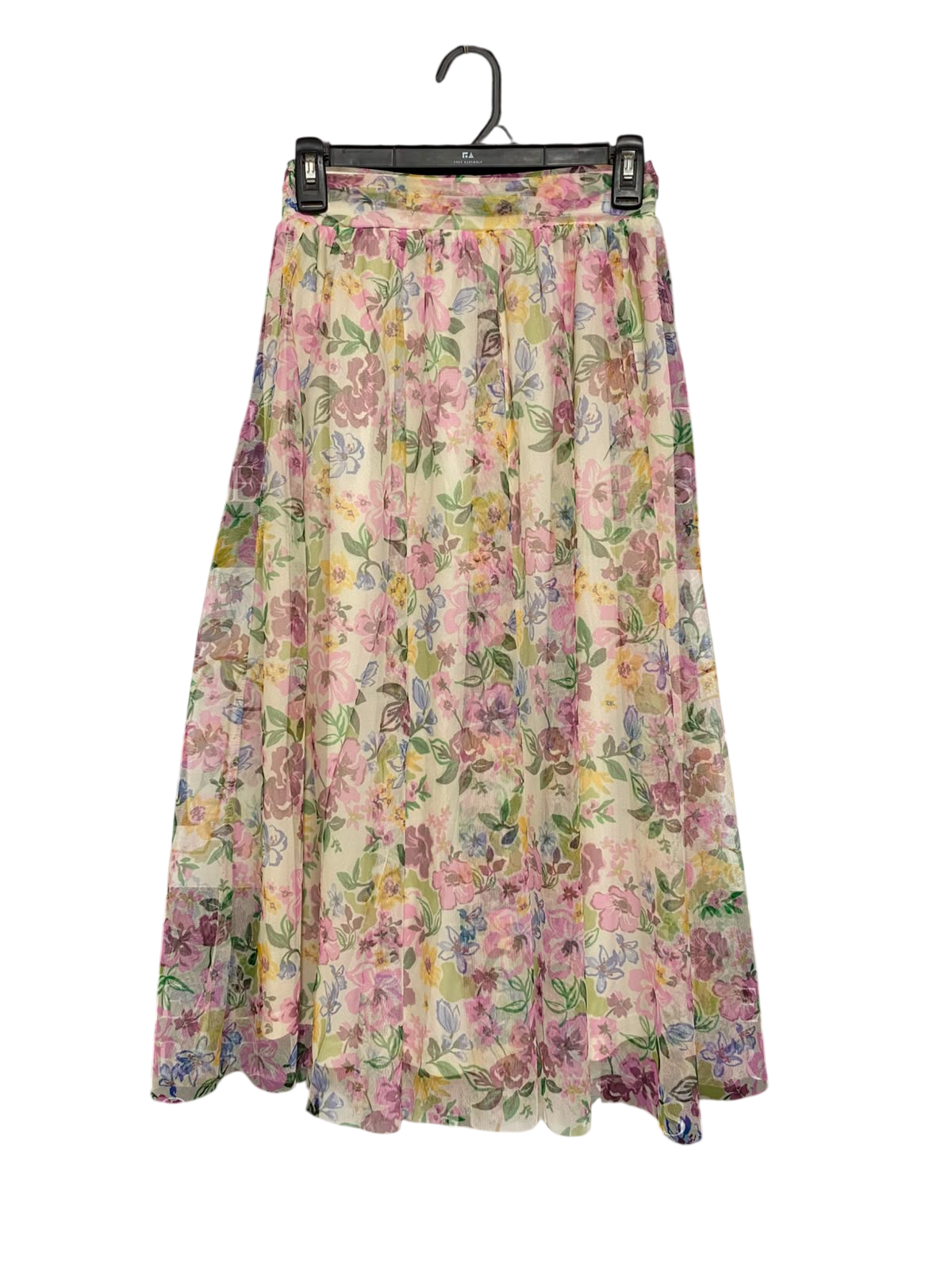 MAX |S| WAIST 24| A26| CREAM & PASTEL FLORAL PRINT MESH MAXI SKIRT CASUAL WEAR