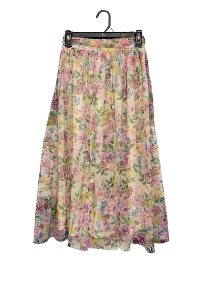 MAX |S| WAIST 24| A26| CREAM & PASTEL FLORAL PRINT MESH MAXI SKIRT CASUAL WEAR