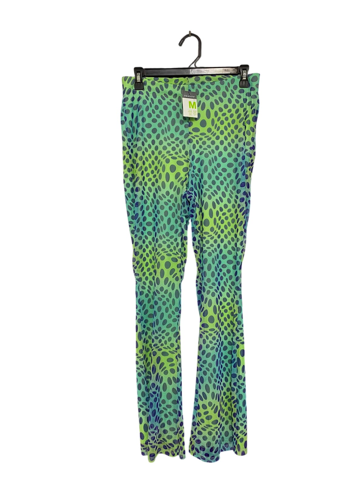 PRIMARK |M| WAIST 28| A26| GREEN & BLUE ABSTRACT DOT PRINT MESH FLARED TROUSERS CASUAL WEAR