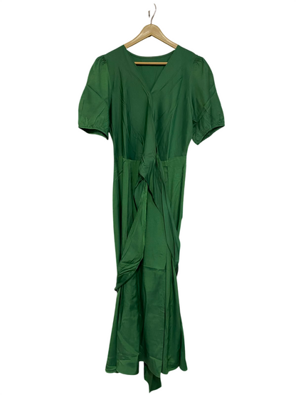 SHEIN |XL| BUST 20| A26| EMERALD GREEN FAUX-WRAP SHORT PUFF SLEEVE MIDI DRESS CASUAL WEAR