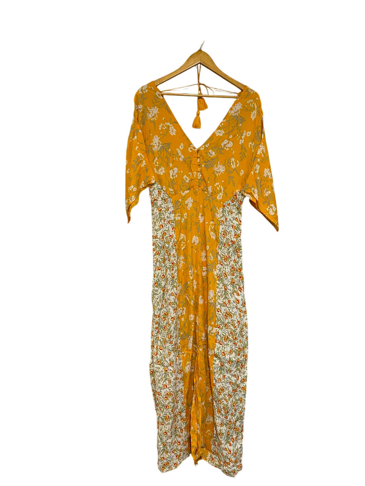MISS SELFIDGE |M| BUST FREE| A26| MUSTARD YELLOW FLORAL PATCHWORK V-NECK MAXI DRESS CASUAL WEAR