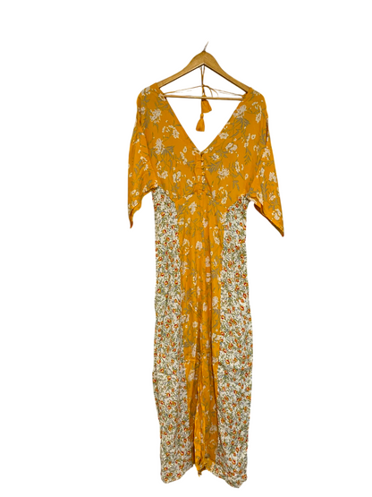 MISS SELFIDGE |M| BUST FREE| A26| MUSTARD YELLOW FLORAL PATCHWORK V-NECK MAXI DRESS CASUAL WEAR