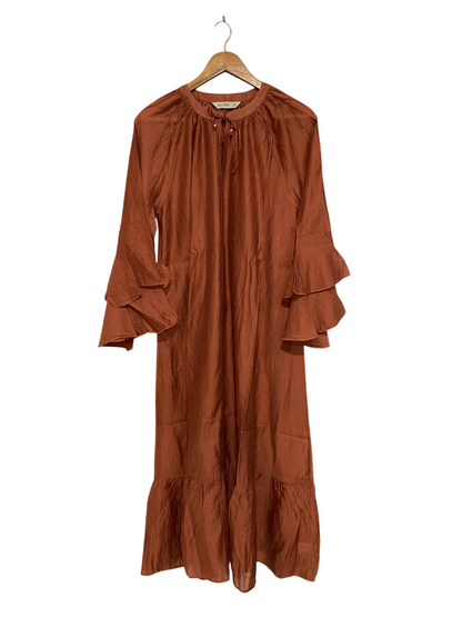 F&F |M| BUST 22| A26| RUST BROWN MULTI-TIERED RUFFLE SLEEVE MIDI DRESS CASUAL WEAR