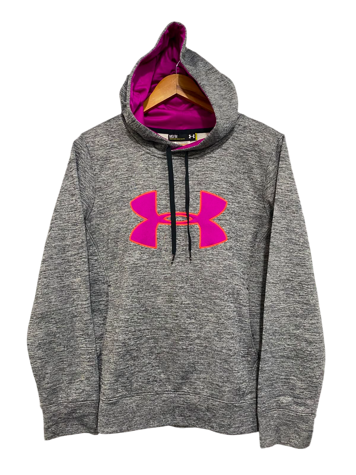 UNDER ARMOUR |M| BUST 20| A27| GREY & VIBRANT PINK LOGO PERFORMANCE FLEECE ATHLETIC HOODIE